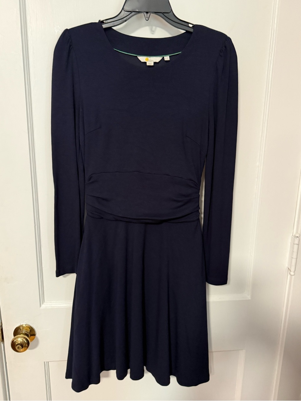 Boden Navy Blue Long-Sleeve Fit-and-Flare Ruched Waist Knit Dress GUC Size 4